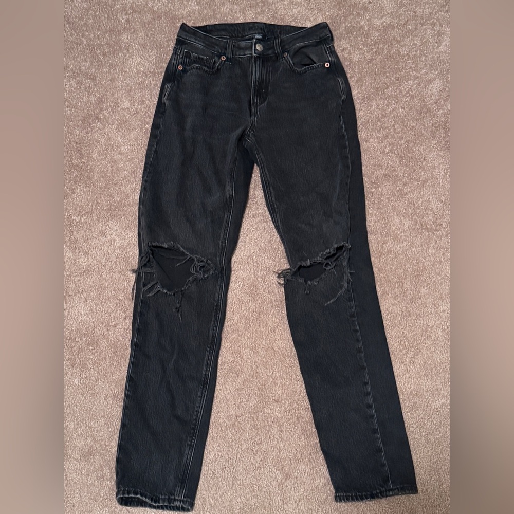 American Eagle AE Strigid Ripped Mom Jean Black